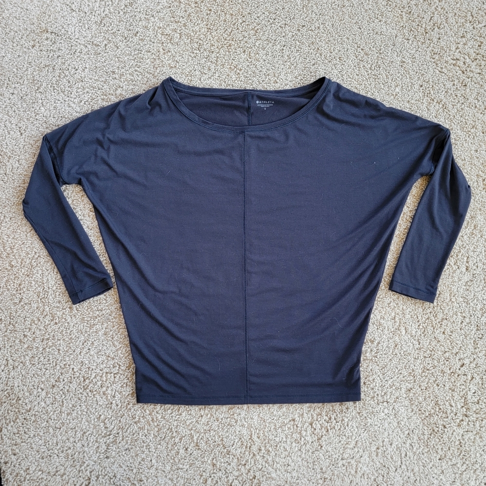 Athleta Black Long Sleeve Drop Shoulder Top - Size Small - EUC!